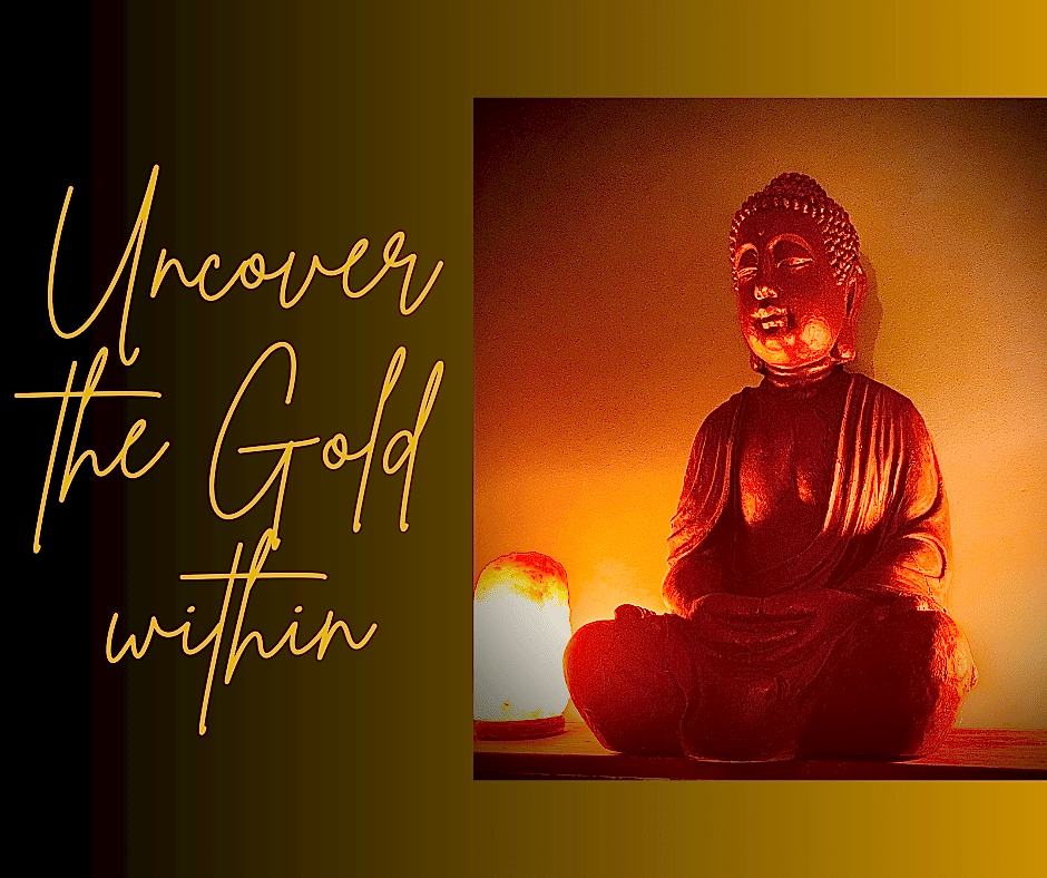 Buddha statue sitting in the golden glow of Tawa yoga studio